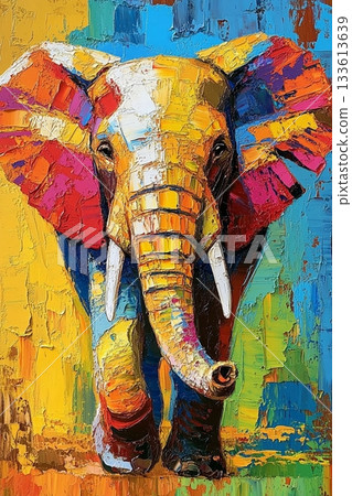 Colorful oil painting style elephant art / Abstract illustration with vibrant impasto texture Colorful oil painting style elephant art / Abstract illustration with vibrant impasto texture 133613639