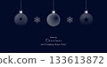 Merry Christmas and Happy New Year banner. Christmas balls, snowflakes spot textured on blue background. Vector illustration 133613872