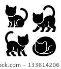 Cat silhouettes in various poses showcasing playful and relaxed feline expressions at a creative design studio 133614206