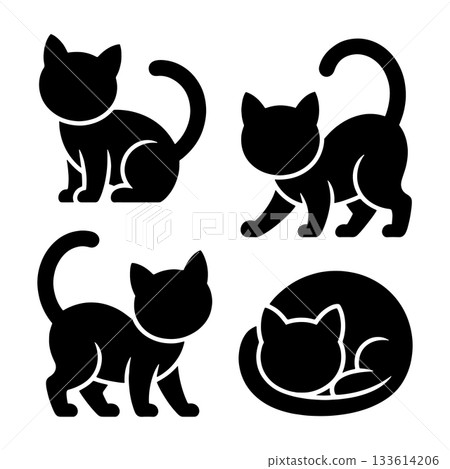 Cat silhouettes in various poses showcasing playful and relaxed feline expressions at a creative design studio 133614206