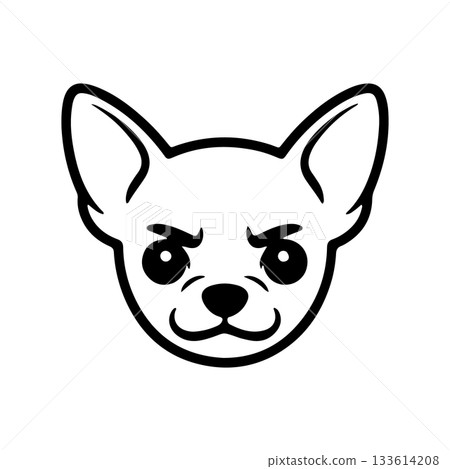 Charming cartoon illustration of a chihuahua dog with a fierce expression on a white background 133614208