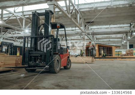 Forklift in the warehouse, modern factory, manufacturing company 133614568