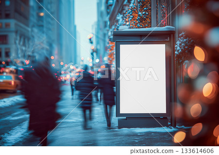 Winter Fifth Avenue banner mockup with festive blur and holiday shopping motion 133614606