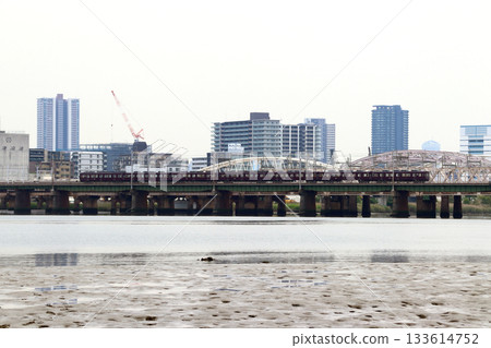 Hankyu Railway as seen from Yodogawa River Park (Yodogawa Ward, Osaka City, Osaka Prefecture) 133614752