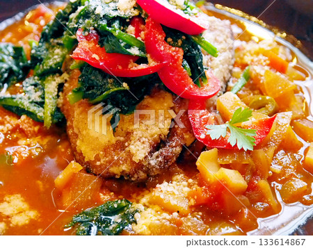 Chicken and vegetable soup curry Chicken and vegetable soup curry 133614867