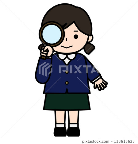 Girl examining with a magnifying glass Girl examining with a magnifying glass 133615623