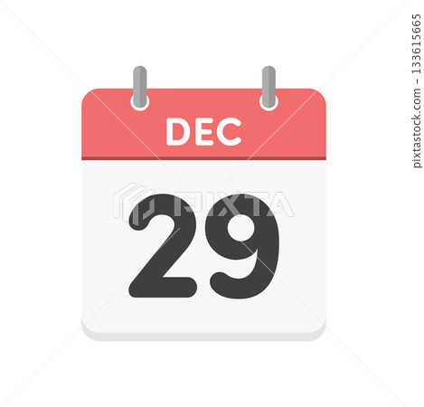 December 29th/DEC 29 daily calendar icon - Red English calendar with the date 12/29 133615665
