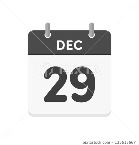 December 29th/DEC 29 daily calendar icon - Black and white English calendar with date 12/29 133615667