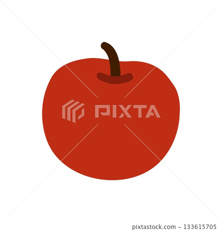Red fresh tasty apple. Whole fruit in doodle style. Isolated vector illustration on white background 133615705