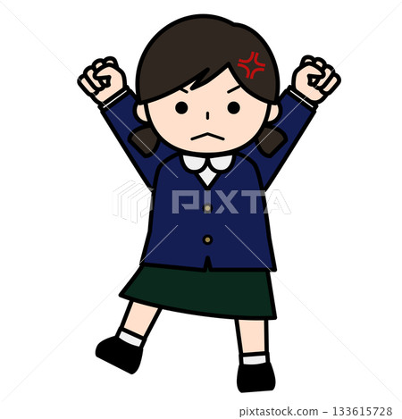 Angry girl raising both hands 133615728