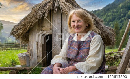 woman sitting on bamboo bridge woman sitting on bamboo bridge 133615890