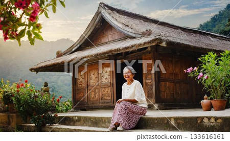 asian woman in traditional garden 133616161