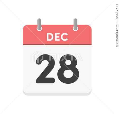 December 28th/DEC 28 daily calendar icon - Red English calendar with 12/28 date 133617345