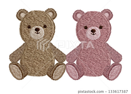 [Friendly Teddy Bears] Hand-embroidered illustration material 133617387