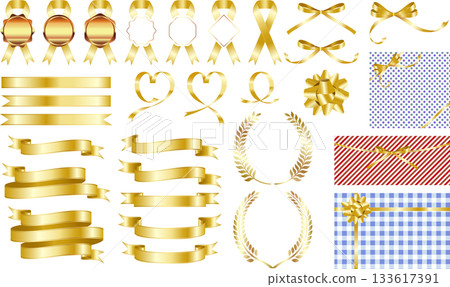 金獎瑤帶和禮品包裝材料套裝，包括月桂花環和星形蝴蝶結 133617391