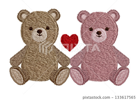 [Friendly Teddy Bears] Hand-embroidered illustration material 133617565