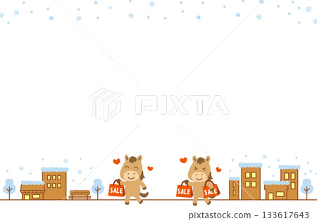 Lovely SALE frame featuring a snowy town and horse characters Lovely SALE frame featuring a snowy town and horse characters 133617643
