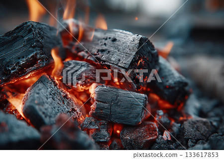 Close-up of a burning charcoal fire 133617853
