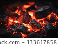 Burning red charcoal and flames 133617858