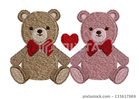 [Friendly Teddy Bears] Hand-embroidered illustration material 133617869