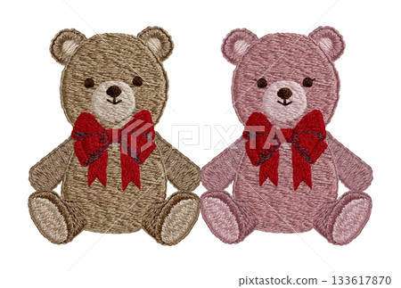 [Friendly Teddy Bears] Hand-embroidered illustration material 133617870