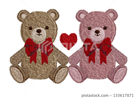 [Friendly Teddy Bears] Hand-embroidered illustration material 133617871