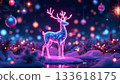 Futuristic neon reindeer in festive winter wonderland with glowing ornaments 133618175