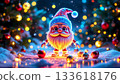 Festive Christmas gnome amidst glowing ornaments and twinkling lights 133618176