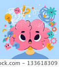 Playful creative learning background with icons cartoon style 133618309