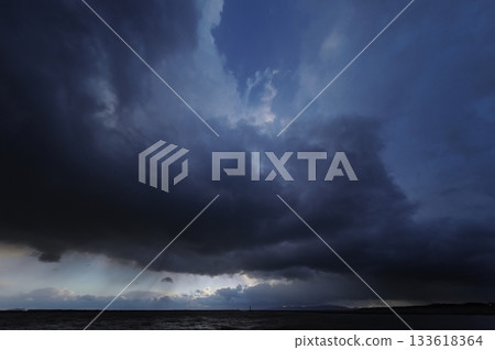 Evening sky and harbor with dark clouds covering the sky, spring, ultra-wide angle, sky-focused, 240320pm Evening sky and harbor with dark clouds covering the sky, spring, ultra-wide angle, sky-focused, 240320pm 133618364