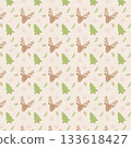 Christmas pattern with reindeer and fir trees, festive winter background, Scandinavian holiday design. Vector illustration 133618427