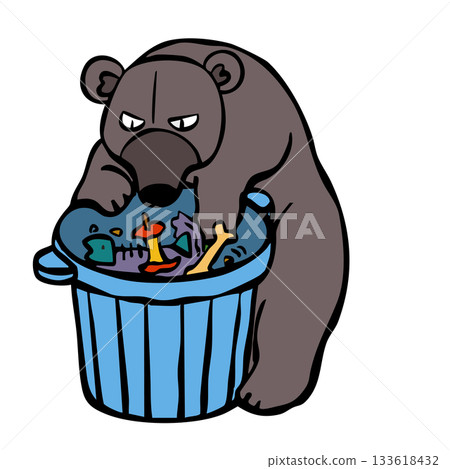 Bear rummaging through garbage in a residential area 133618432