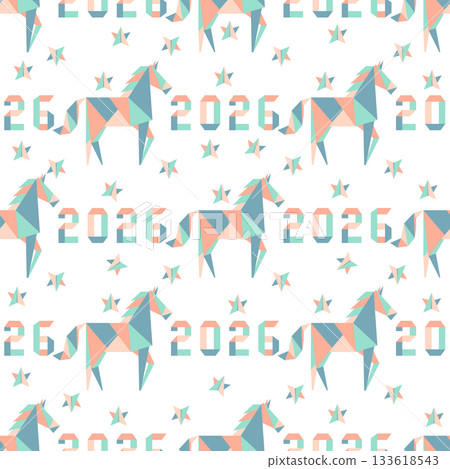 Origami horses and stars pattern 2026 new year background Origami horses and stars pattern 2026 new year background 133618543