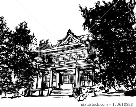 水墨畫風格的神社插圖 水墨畫風格的神社插圖 133618598