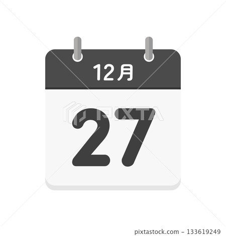 December 27th daily calendar icon - Simple black calendar material in Japanese with the date 12/27 133619249