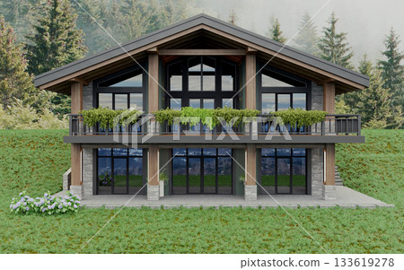 Private chalet-style house in green and stone in the mountains 133619278