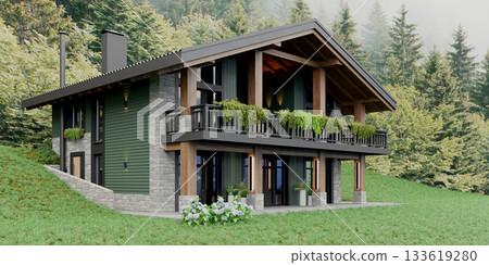 Private chalet-style house in green and stone in the mountains 133619280