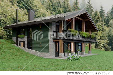 Private chalet-style house in green and stone in the mountains Private chalet-style house in green and stone in the mountains 133619282