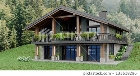 Private chalet-style house in green and stone in the mountains Private chalet-style house in green and stone in the mountains 133619286