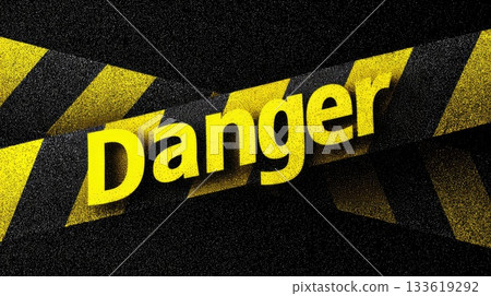 Warning sign highlighting danger with bold yellow text on a dark background in a clear display meant to alert individuals to potential hazards in the area Warning sign highlighting danger with bold yellow text on a dark background in a clear display meant to alert individuals to potential hazards in the area 133619292