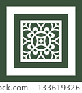 White ornamental floral pattern, reminiscent of Celtic or Islamic art of dark green background. Vintage ornamental decorative element. Template for design of retro frames, borders, labels, tile, plate 133619326