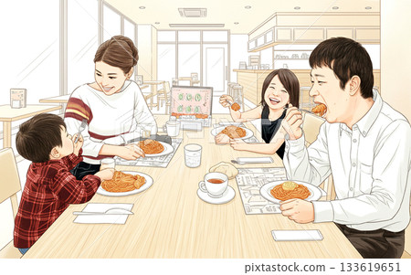 Family eating at a restaurant 133619651