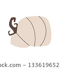 Gentle beige pumpkin with swirling dark stem. Hand drawn in clean minimal style. Modern fall vector illustration perfect for decor, branding, sticker, packaging and seasonal digital design. 133619652
