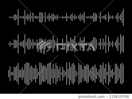 Voice message template set. Equalizer symbols. Audio chat speech sound wave white icons. Flat Elements for mobile messenger, podcast online radio interface, music player, app. Waveform simple patterns Voice message template set. Equalizer symbols. Audio chat speech sound wave white icons. Flat Elements for mobile messenger, podcast online radio interface, music player, app. Waveform simple patterns 133619768