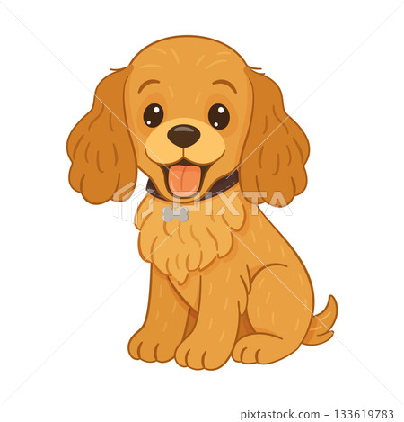 Cocker spaniel sitting with happy expression. Flat style vector illustration. Cocker spaniel sitting with happy expression. Flat style vector illustration. 133619783