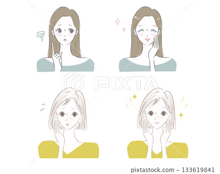 一位擔心自己容貌的女性的向量插圖 一位擔心自己容貌的女性的向量插圖 133619841