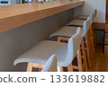 Close-up interior of wooden counter and stools 133619882
