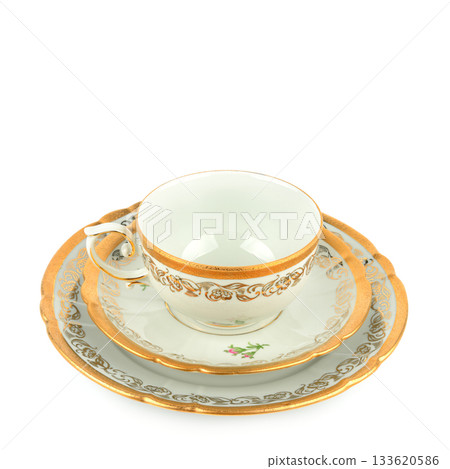 Antique Porcelain Tea Set with Gold Trim 133620586
