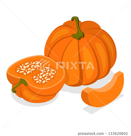 3D Isometric Flat Vector Set of Fresh Sliced Vegetables, Healthy Food. Item 6 133620602