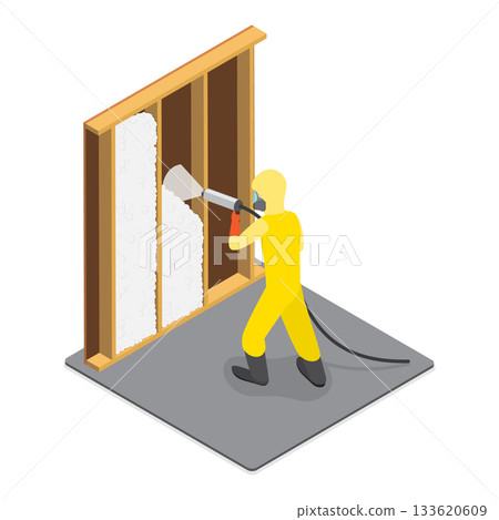 3D Isometric Flat Vector Illustration of Spray Foam Insulation, Construction Service, House Renovation. Item 3 133620609